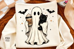 Pumpkin Spice Ghost PNG Halloween Cat Sublimation Design Product Image 1