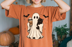 Pumpkin Spice Ghost PNG Halloween Cat Sublimation Design Product Image 2