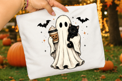 Pumpkin Spice Ghost PNG Halloween Cat Sublimation Design Product Image 3