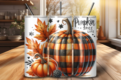 Plaid Pumpkin Spice Life Fall 20 oz Tumbler Wrap PNG File Product Image 1