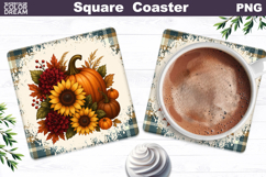 Fall Pumpkin Floral Square Coaster| Thanksgiving Sublimation Product Image 1