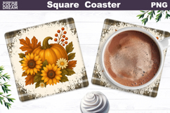 Fall Pumpkin Floral Square Coaster| Thanksgiving Sublimation Product Image 1