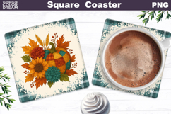 Fall Pumpkin Floral Square Coaster| Thanksgiving Sublimation Product Image 1