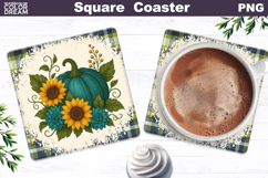 Fall Pumpkin Floral Square Coaster| Thanksgiving Sublimation Product Image 1