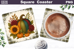 Fall Pumpkin Floral Square Coaster| Thanksgiving Sublimation Product Image 1
