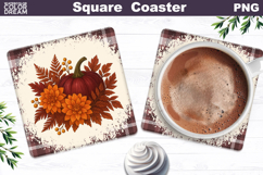 Fall Pumpkin Floral Square Coaster| Thanksgiving Sublimation Product Image 1