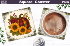 Fall Pumpkin Floral Square Coaster| Thanksgiving Sublimation Product Image 1