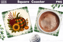 Fall Pumpkin Floral Square Coaster| Thanksgiving Sublimation Product Image 1