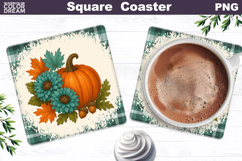 Fall Pumpkin Floral Square Coaster| Thanksgiving Sublimation Product Image 1