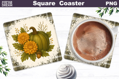 Fall Pumpkin Floral Square Coaster| Thanksgiving Sublimation Product Image 1