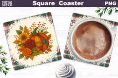 Fall Pumpkin Floral Square Coaster| Thanksgiving Sublimation Product Image 1