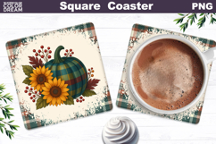 Fall Pumpkin Floral Square Coaster| Thanksgiving Sublimation Product Image 1