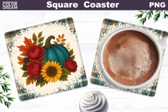 Fall Pumpkin Floral Square Coaster| Thanksgiving Sublimation Product Image 1