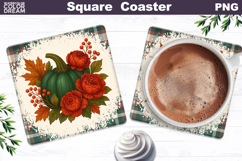 Fall Pumpkin Floral Square Coaster| Thanksgiving Sublimation Product Image 1
