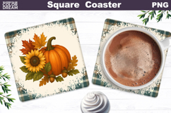 Fall Pumpkin Floral Square Coaster| Thanksgiving Sublimation Product Image 1