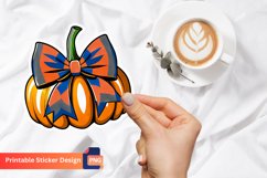 Pumpkin Sticker Printable, Autumn Bow Sticker Design Product Image 1