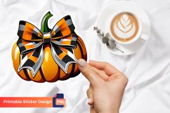Pumpkin Sticker Printable, Autumn Bow Sticker Design Product Image 1