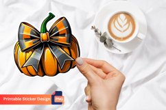 Pumpkin Sticker Printable, Autumn Bow Sticker Design Product Image 1