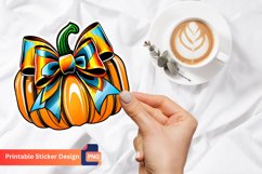 Pumpkin Sticker Printable, Autumn Bow Sticker Design Product Image 1