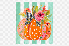 Stripe Pumpkin Fall Floral Bow Png Design Product Image 1