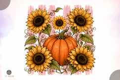 Pumpkin Sunflower PNG,Fall Floral Sublimation Design Product Image 1