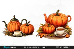 Watercolor Pumpkin Tea Graphics Clipart Product Image 1