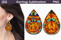 Pumpkin Stained Glass Teardrop Earrings | Fall Earrings Product Image 1