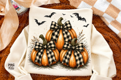 Pumpkin with Checkered Bow PNG, Fall Sublimation Product Image 1