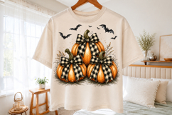 Pumpkin with Checkered Bow PNG, Fall Sublimation Product Image 2
