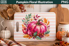 Pink Floral Pumpkin Cutting Board | Fall Sublimation Product Image 3