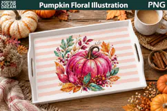 Pink Floral Pumpkin Cutting Board | Fall Sublimation Product Image 6
