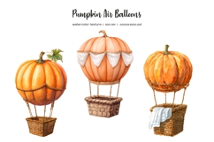 Watercolor pumpkin hot air balloon Pumpkin balloons clipart Product Image 2
