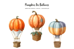 Watercolor pumpkin hot air balloon Pumpkin balloons clipart Product Image 3