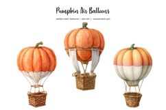 Watercolor pumpkin hot air balloon Pumpkin balloons clipart Product Image 4