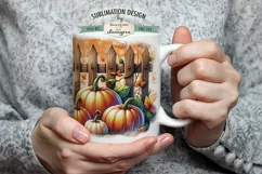 Pumpkin Fence Add Name | 11 & 15 oz Sublimation Mug Design Product Image 3
