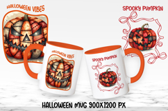Cute Halloween patchwork pumpkin sublimation mug design wrap Product Image 1
