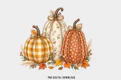 Fall Pumpkin PNG, Gingham Polka Dot Pumpkins Sublimation png Product Image 1