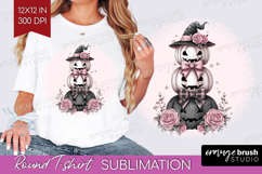 Pumpkins Cute Round Tshirt Background Pink Halloween PNG Product Image 1