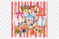 Preppy Fall Stripe Pumpkin Floral Bow Png Design Product Image 1