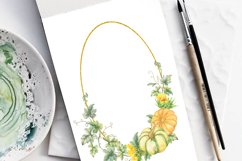 Pumpkins Sunflowers Leaves Gold Frame Watercolor Clipart PNG Product Image 6