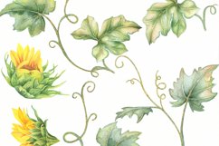 Pumpkins Sunflowers Leaves Gold Frame Watercolor Clipart PNG Product Image 4