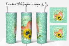 Pumpkin Sunflower Skinny Tumbler. Fall Sublimation Design Product Image 1