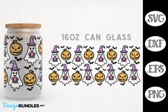 Ghosts And Pumpkins Halloween 16 oz Can Glass Wrap SVG Product Image 1