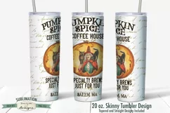 20 oz Skinny Tumbler Sublimation Pumpkin Spice Coffee House Product Image 2