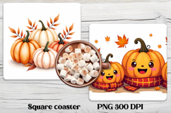 Fall pumpkin square coaster PNG | Thanksgiving sublimation Product Image 1