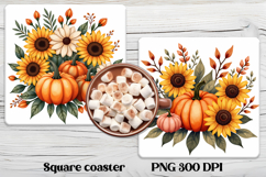 Fall pumpkin square coaster PNG | Thanksgiving sublimation Product Image 1