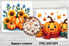 Fall pumpkin square coaster PNG | Thanksgiving sublimation Product Image 1