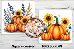 Fall pumpkin square coaster PNG | Thanksgiving sublimation Product Image 1