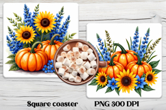 Fall pumpkin square coaster PNG | Thanksgiving sublimation Product Image 1