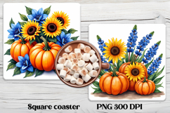 Fall pumpkin square coaster PNG | Thanksgiving sublimation Product Image 1